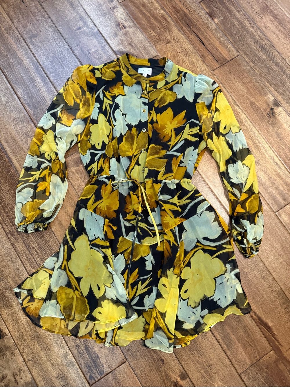Milly yellow golden brown floral dress size 8